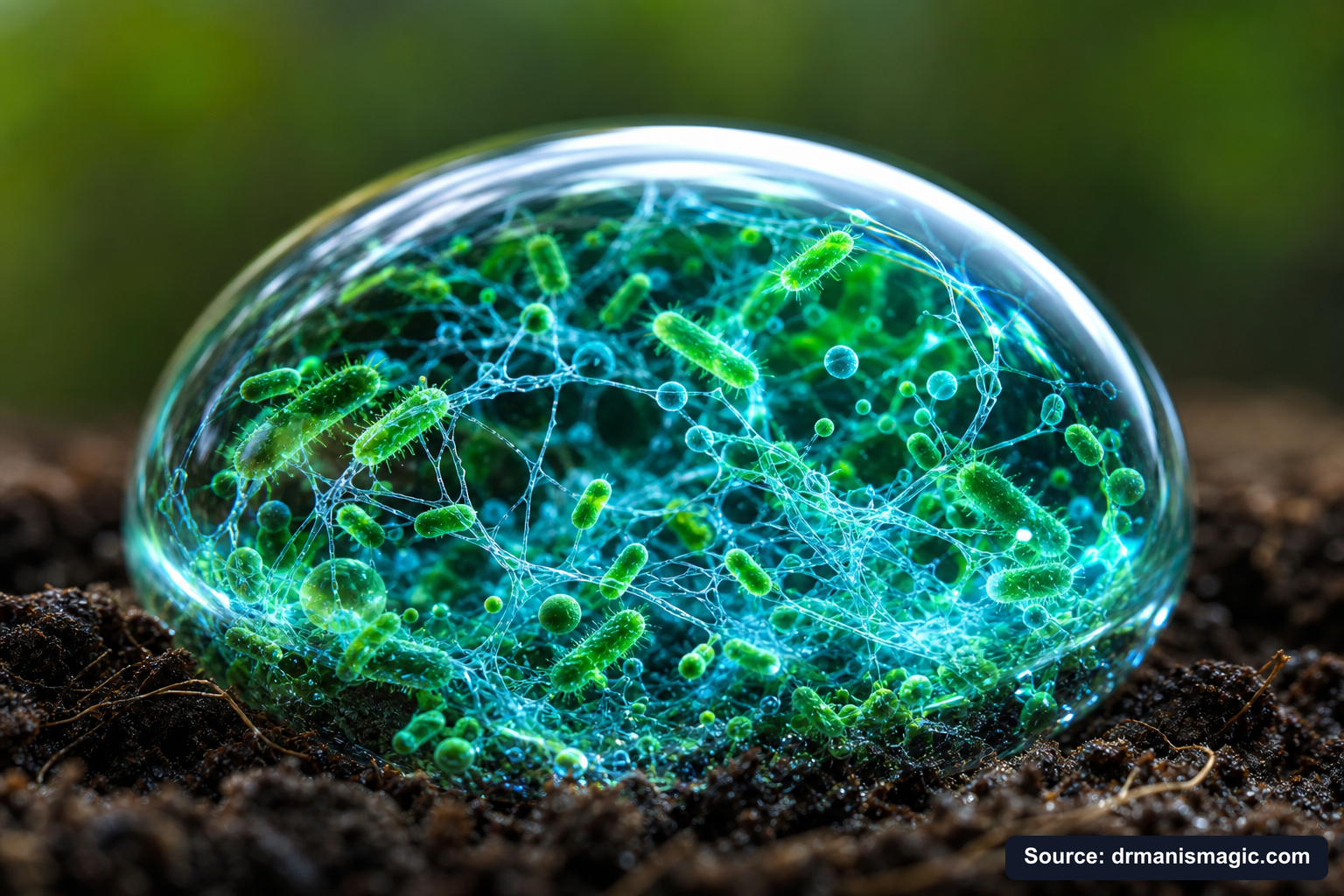 Close-up of live beneficial soil microbes and mycorrhizae fungi