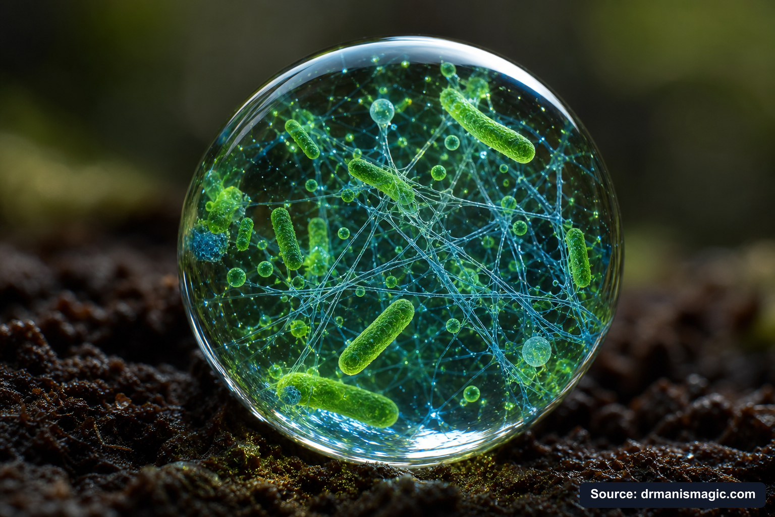 Close-up of live beneficial soil microbes and mycorrhizae fungi
