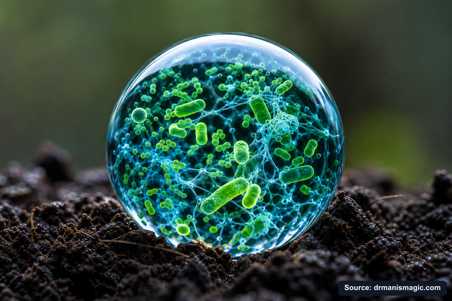Close-up of live beneficial soil microbes and mycorrhizae fungi