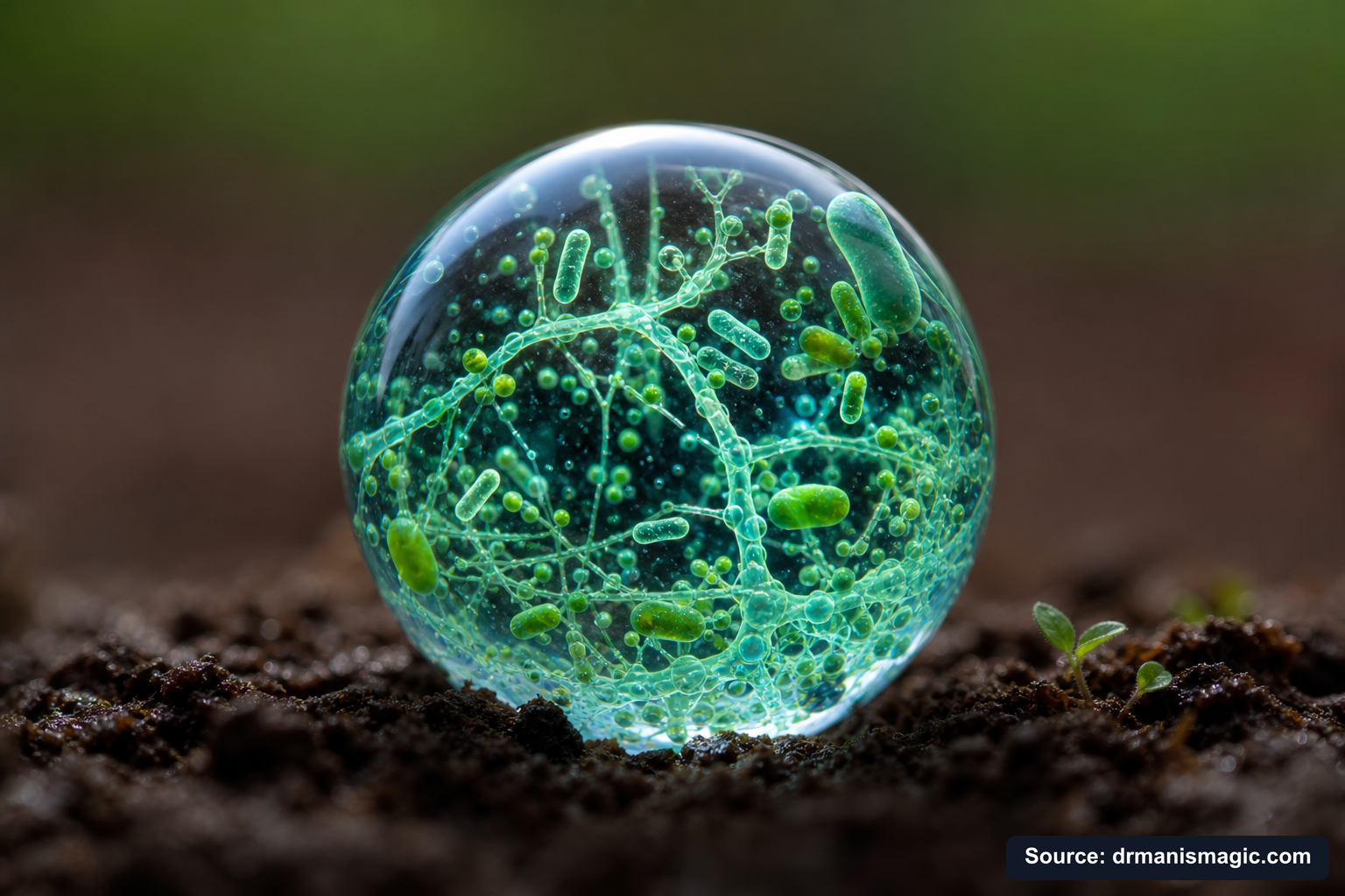 Close-up of live beneficial soil microbes and mycorrhizae fungi