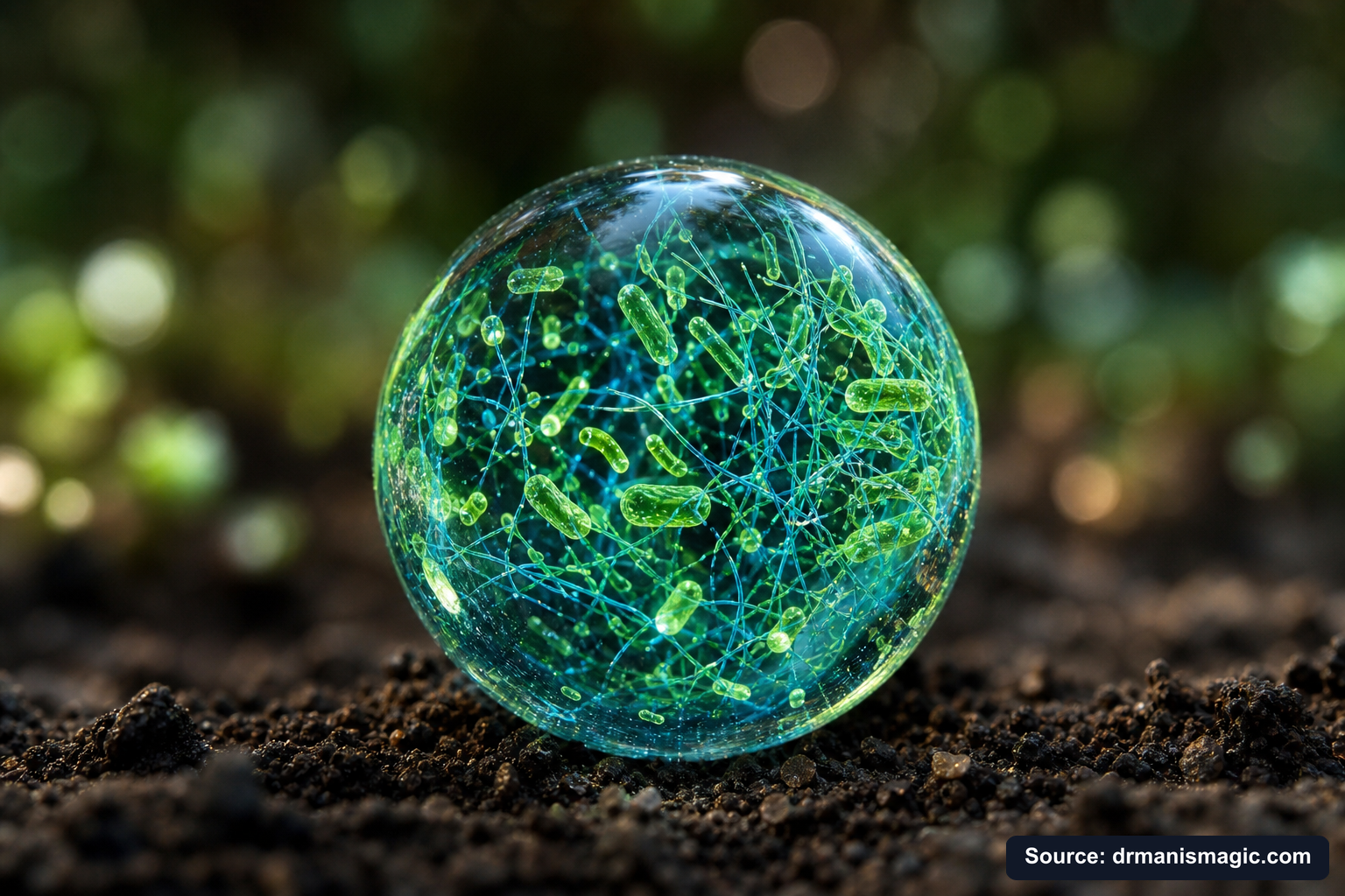 Close-up of live beneficial soil microbes and mycorrhizae fungi