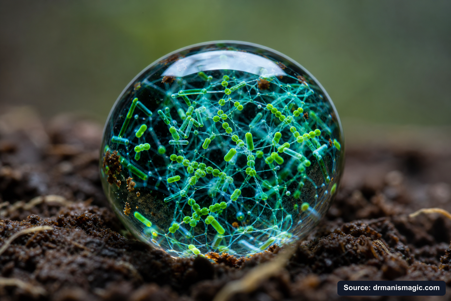 Close-up of live beneficial soil microbes and mycorrhizae fungi