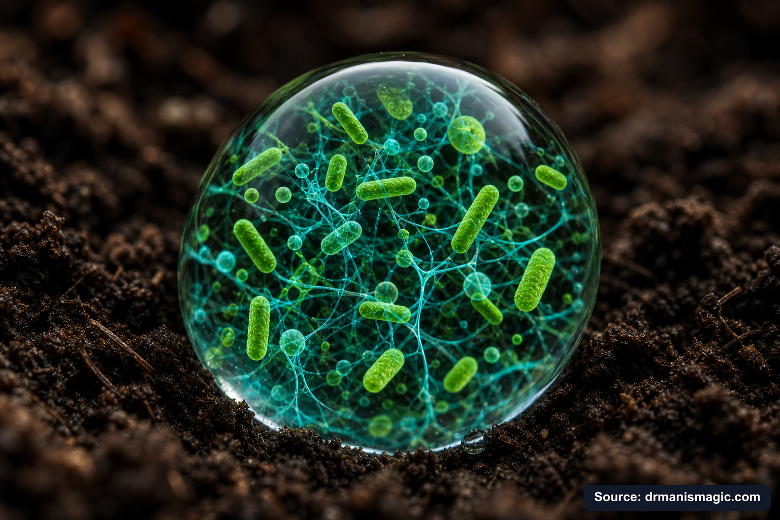 Close-up of live beneficial soil microbes and mycorrhizae fungi
