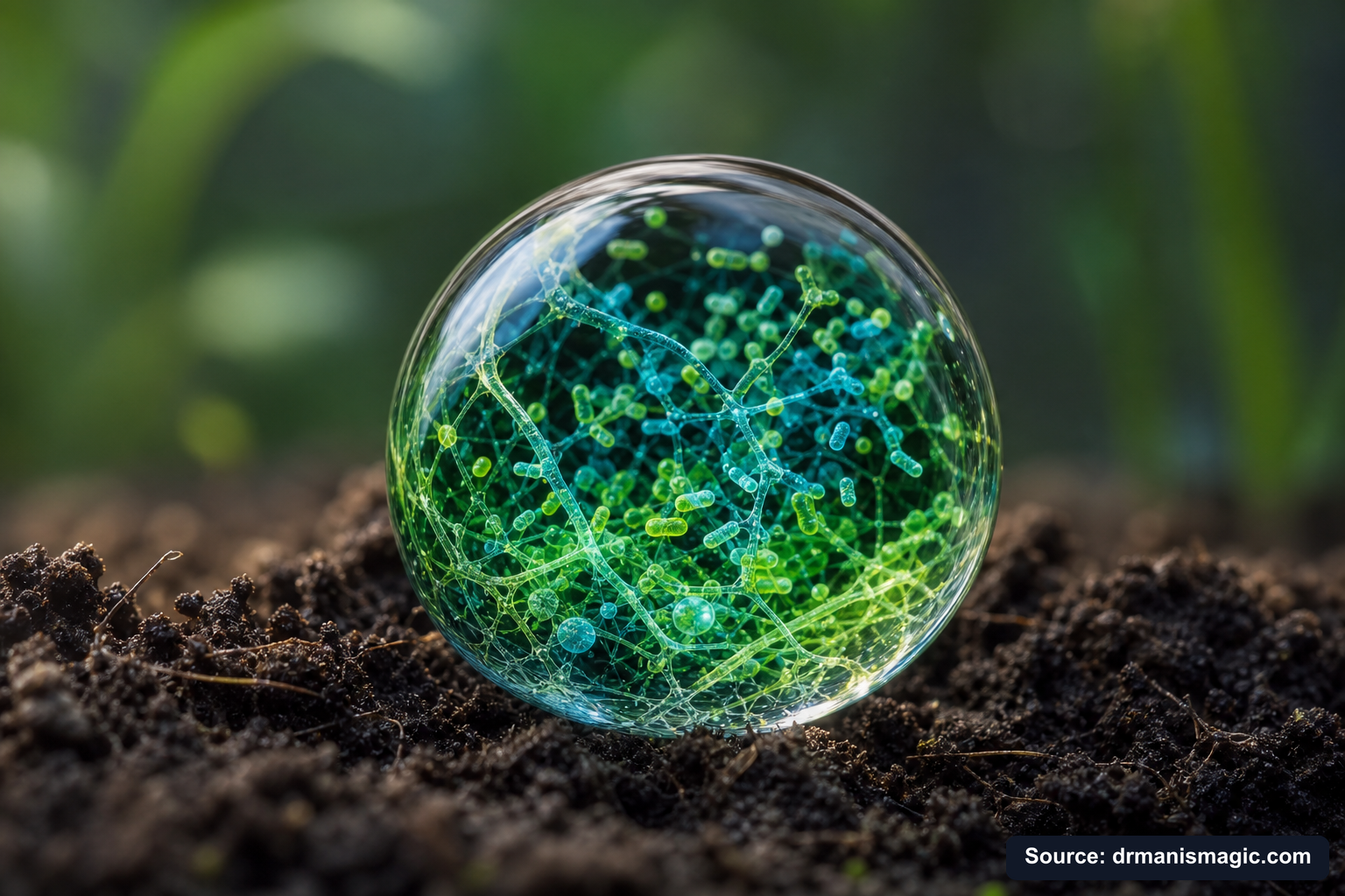 Close-up of live beneficial soil microbes and mycorrhizae fungi