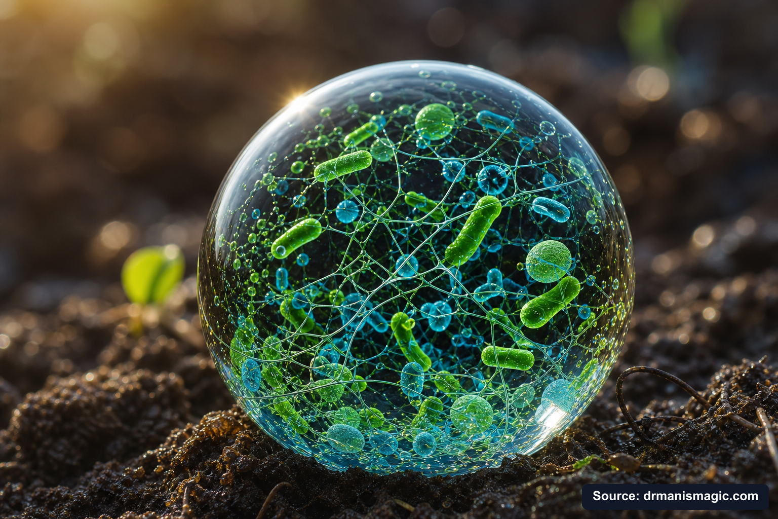 Close-up of live beneficial soil microbes and mycorrhizae fungi