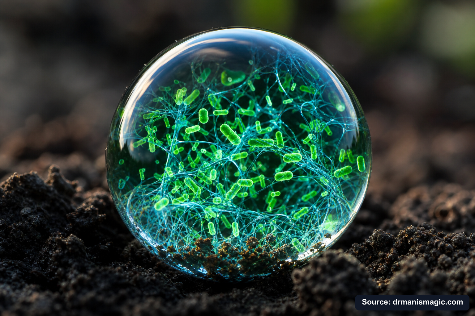 Close-up of live beneficial soil microbes and mycorrhizae fungi