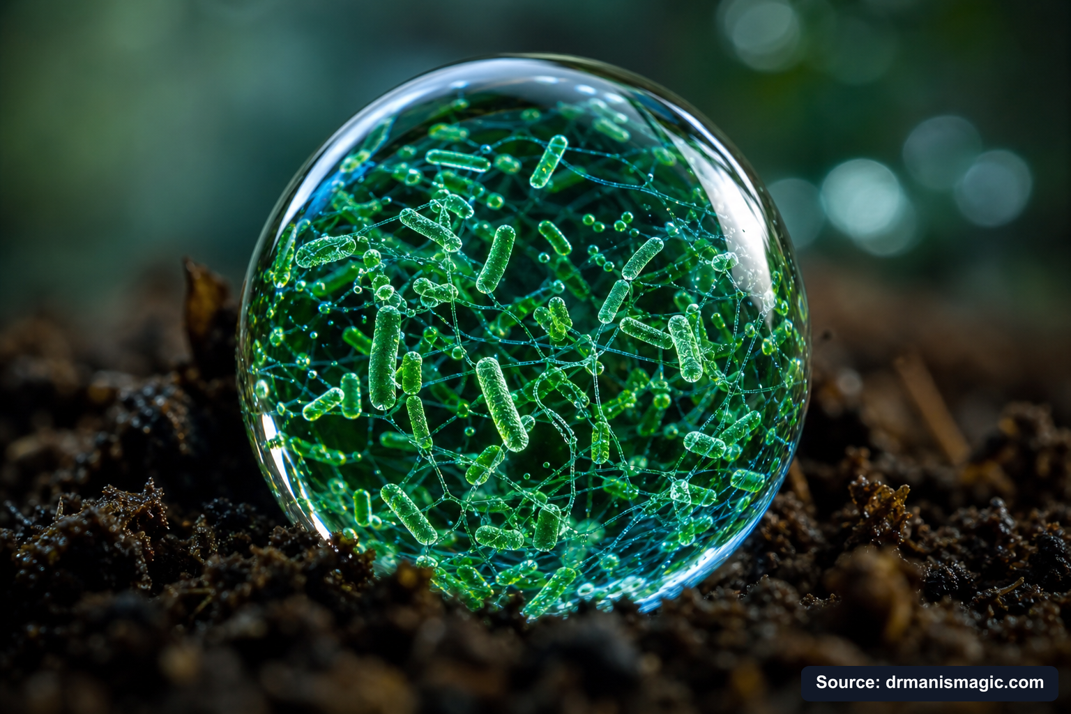 Close-up of live beneficial soil microbes and mycorrhizae fungi