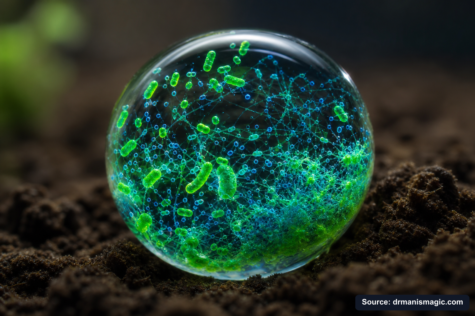 Close-up of live beneficial soil microbes and mycorrhizae fungi