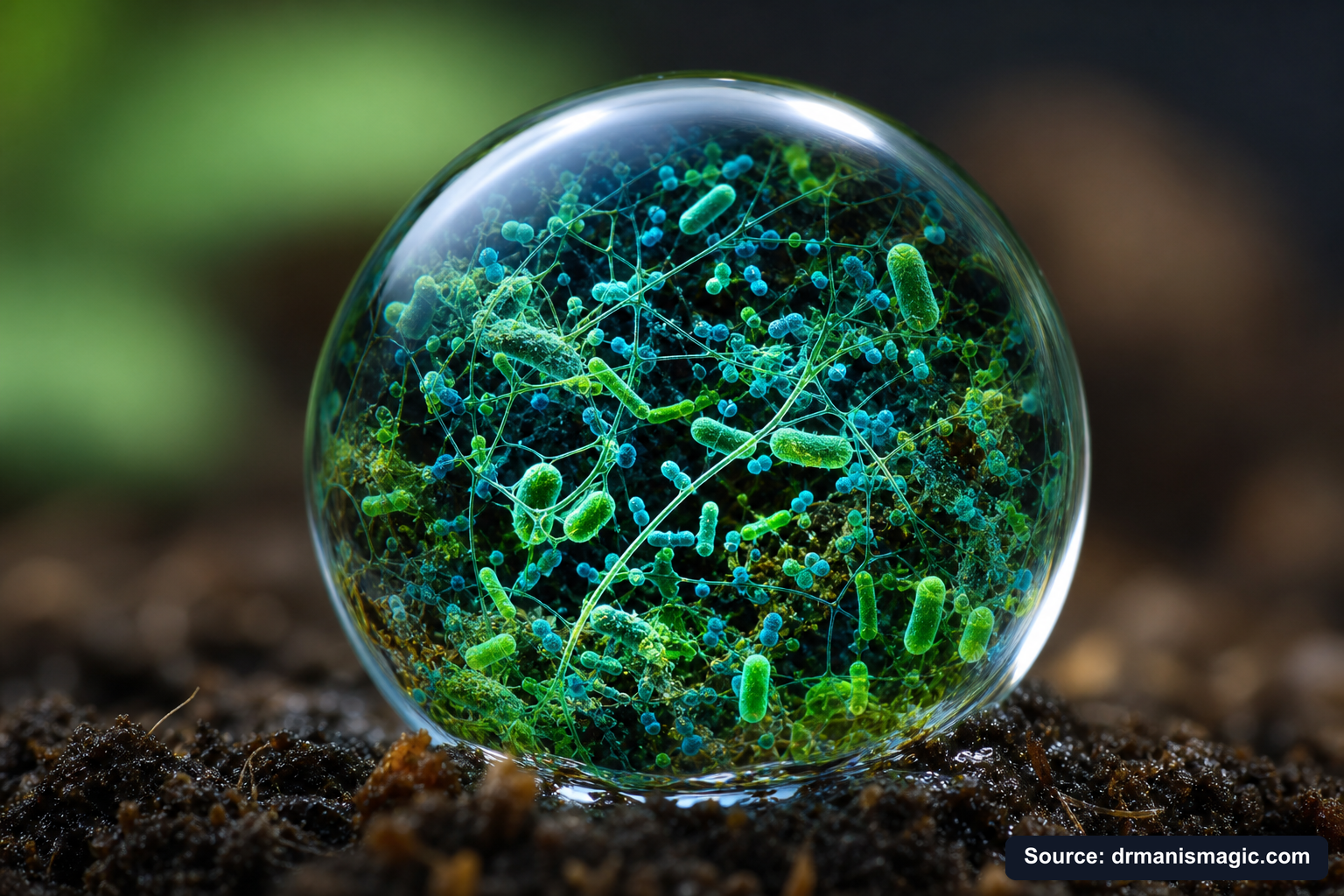Close-up of live beneficial soil microbes and mycorrhizae fungi