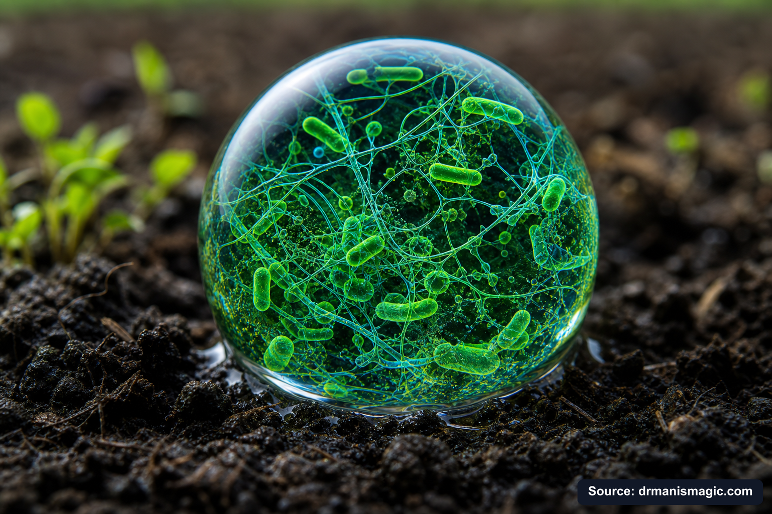 Close-up of live beneficial soil microbes and mycorrhizae fungi