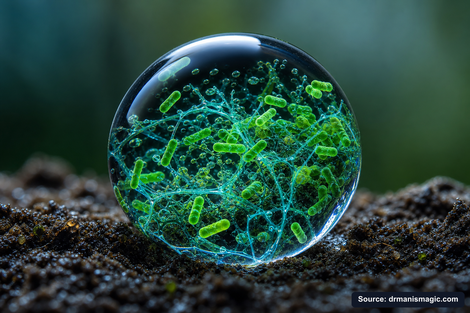 Close-up of live beneficial soil microbes and mycorrhizae fungi
