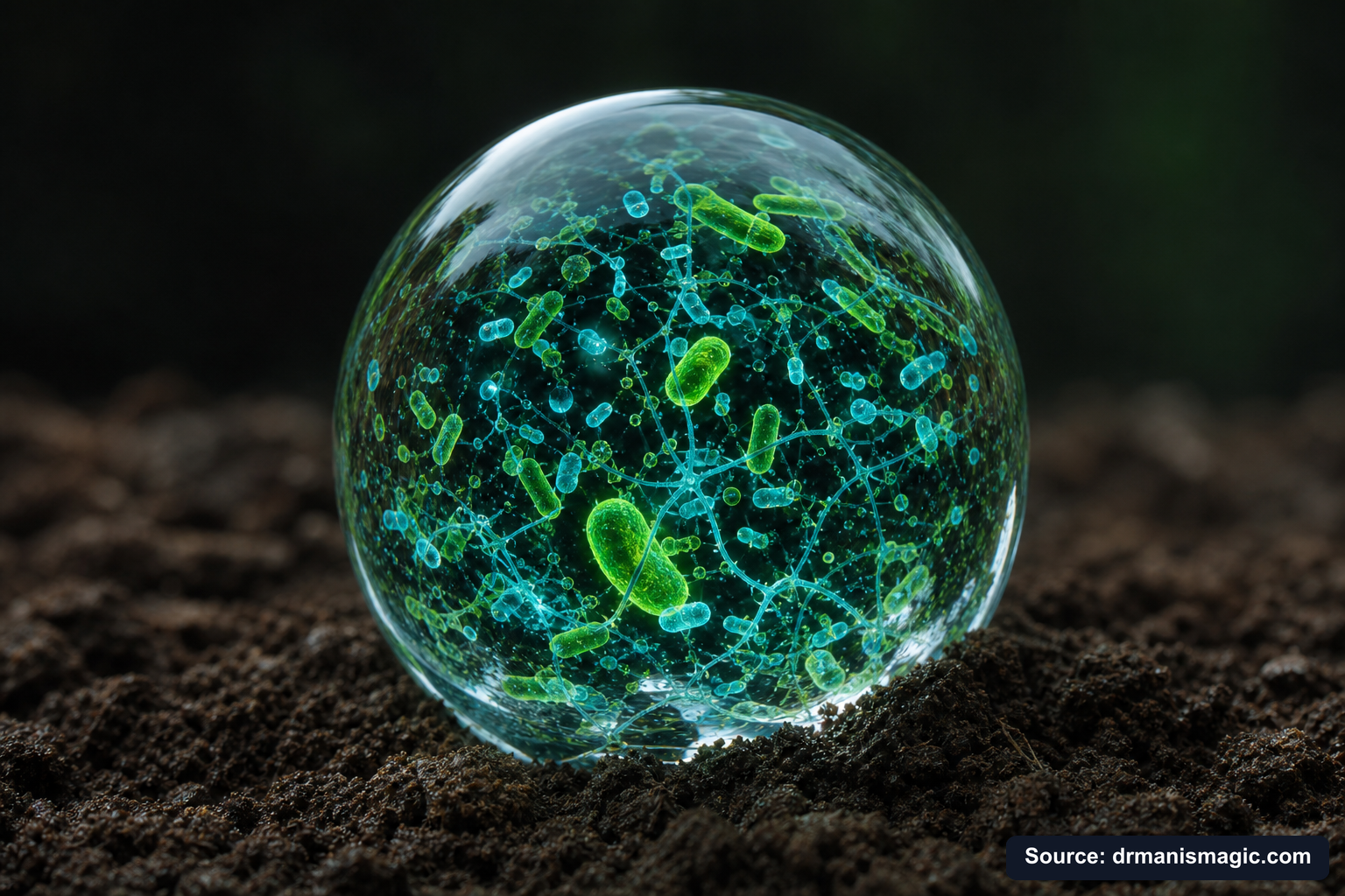 Close-up of live beneficial soil microbes and mycorrhizae fungi