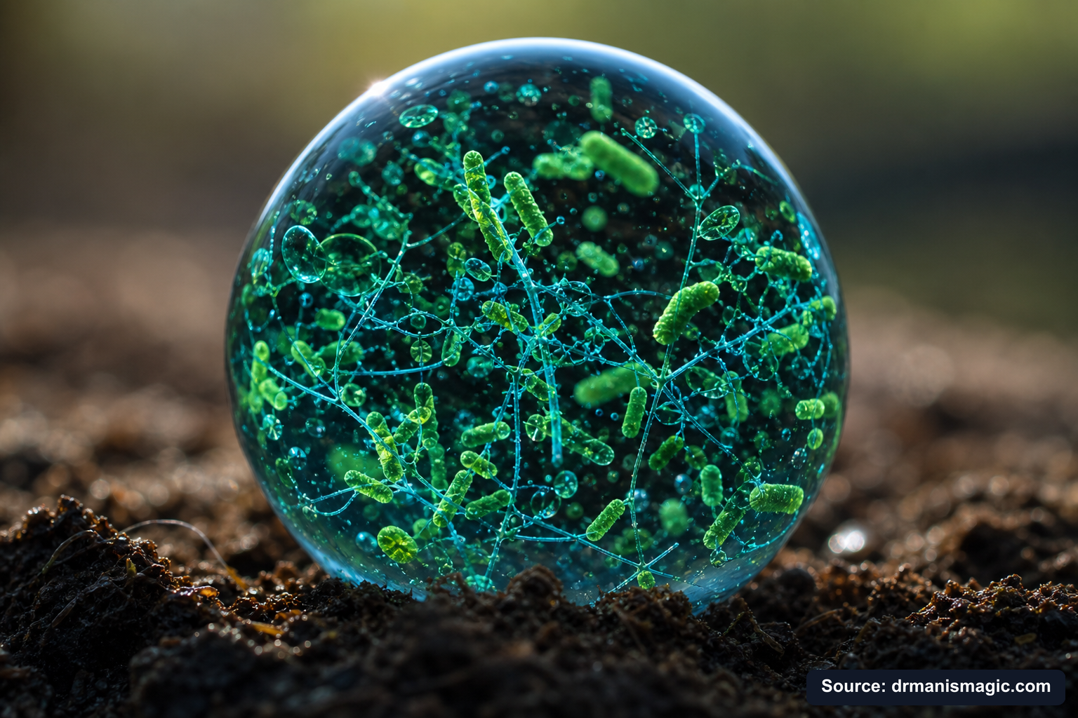 Close-up of live beneficial soil microbes and mycorrhizae fungi