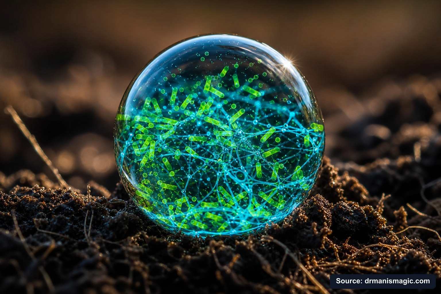 Close-up of live beneficial soil microbes and mycorrhizae fungi