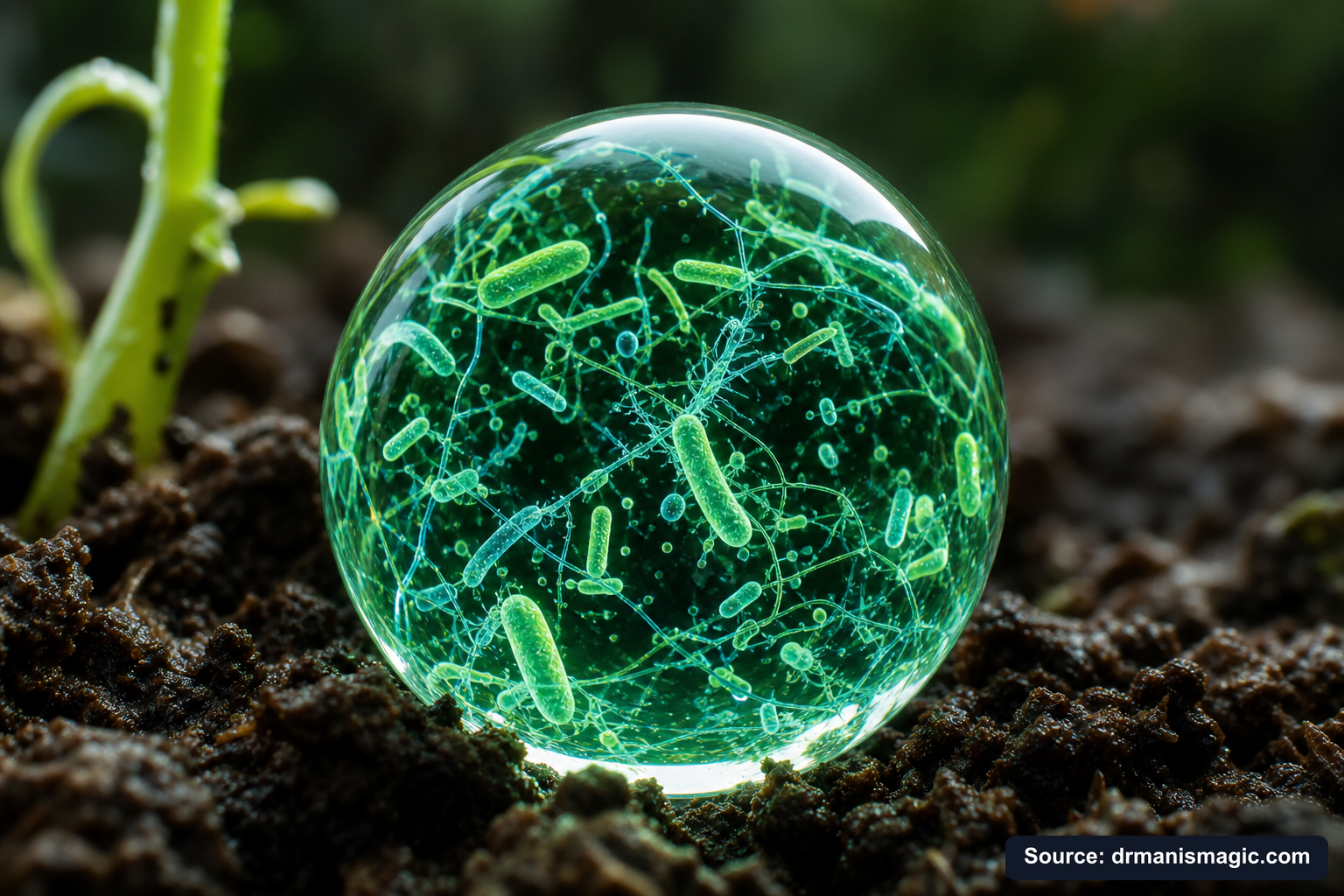 Close-up of live beneficial soil microbes and mycorrhizae fungi