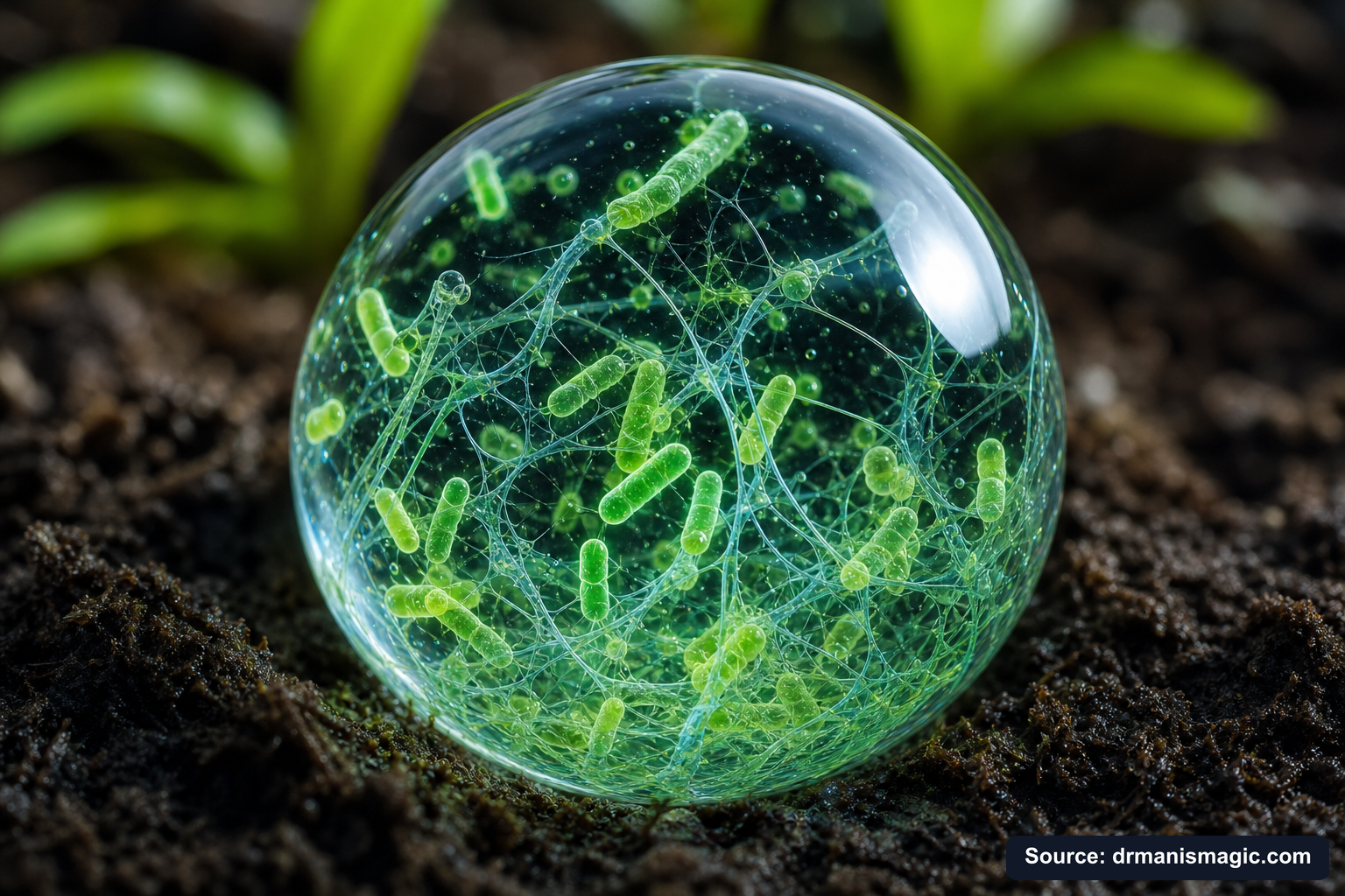 Close-up of live beneficial soil microbes and mycorrhizae fungi