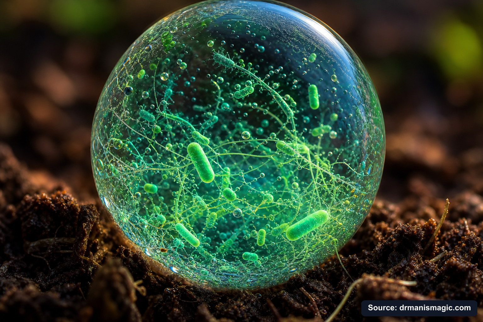 Close-up of live beneficial soil microbes and mycorrhizae fungi