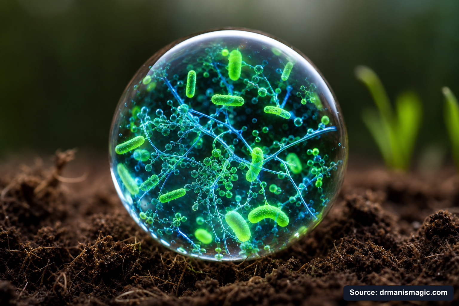 Close-up of live beneficial soil microbes and mycorrhizae fungi