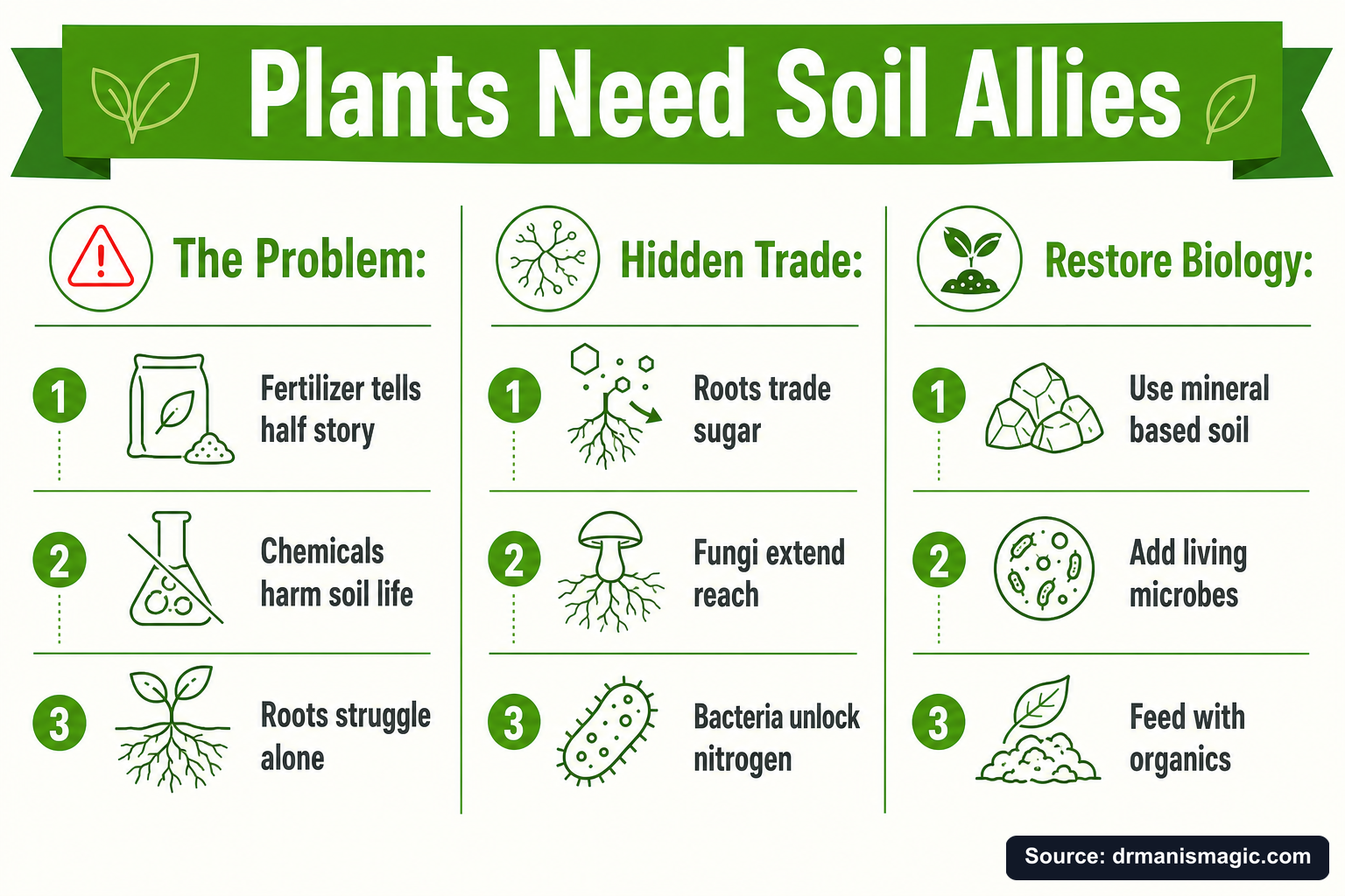 Plants Need Soil Allies infographic