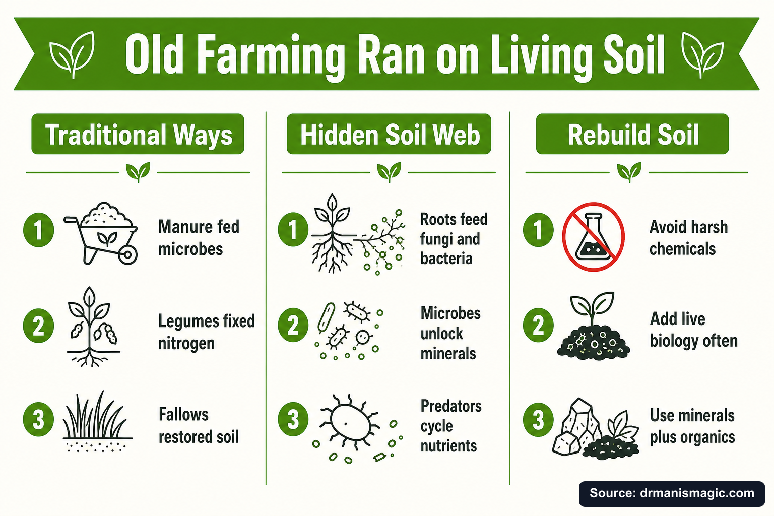 Old Farming Ran on Living Soil infographic