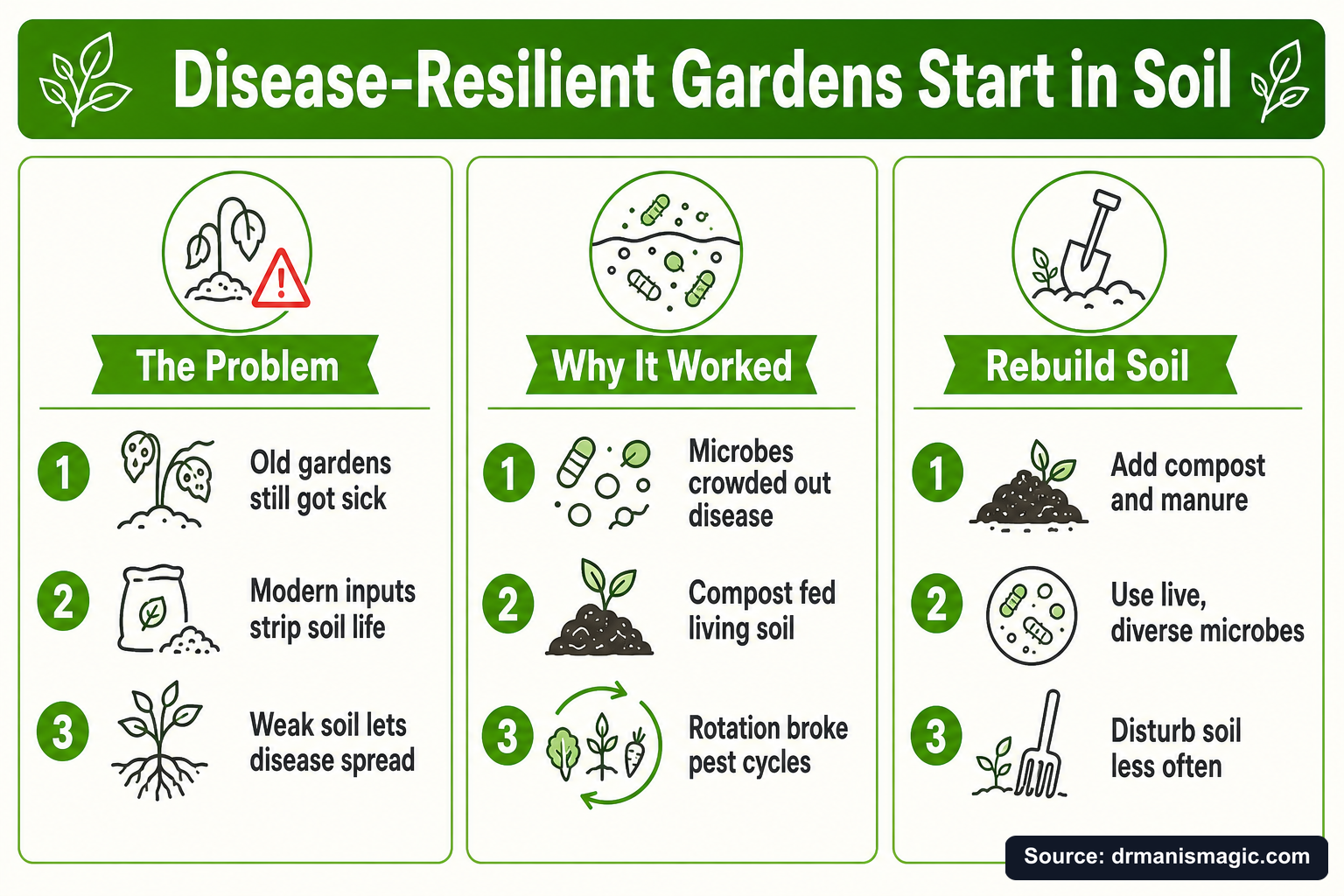 Disease-Resilient Gardens Start in Soil infographic
