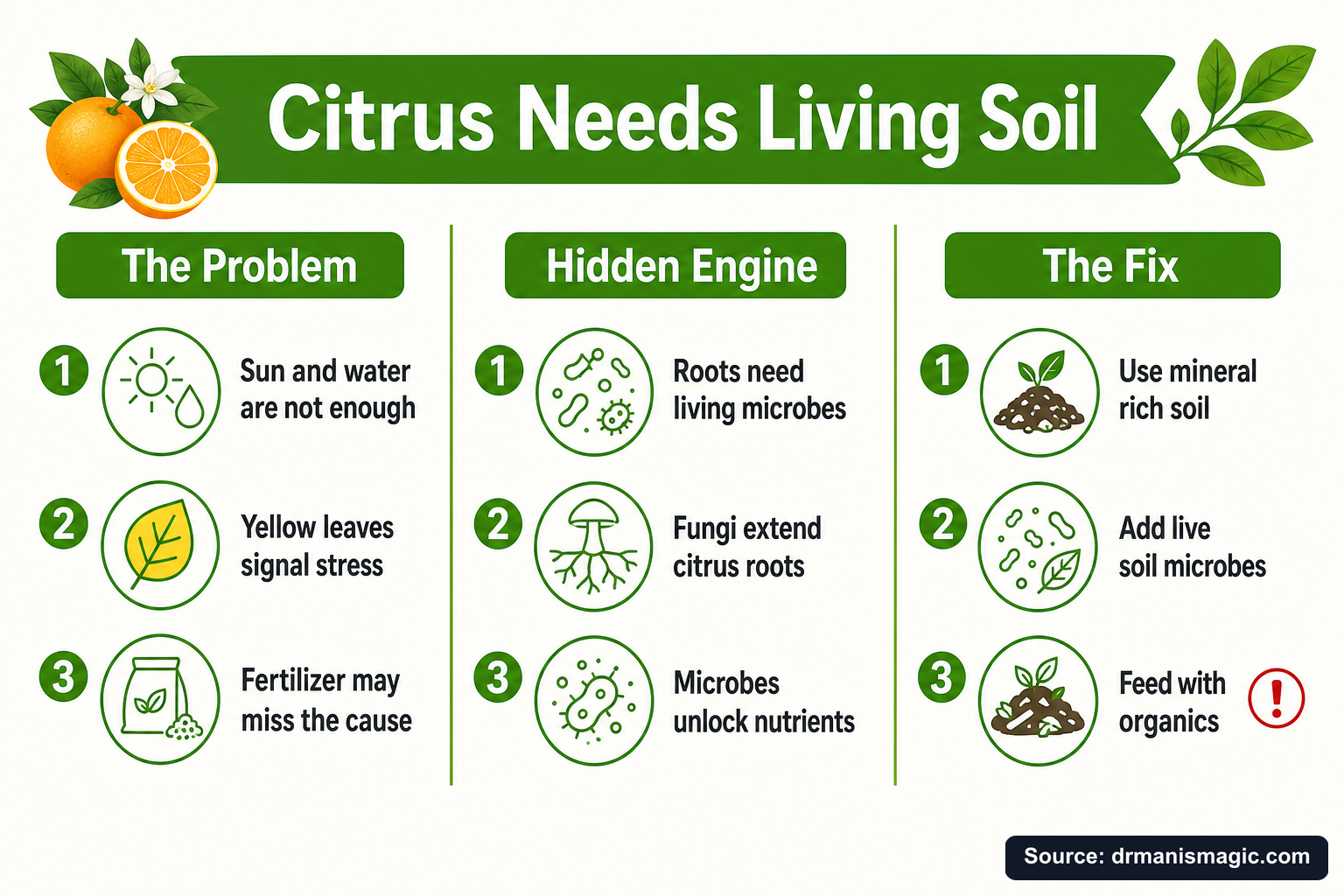 Citrus Needs Living Soil infographic