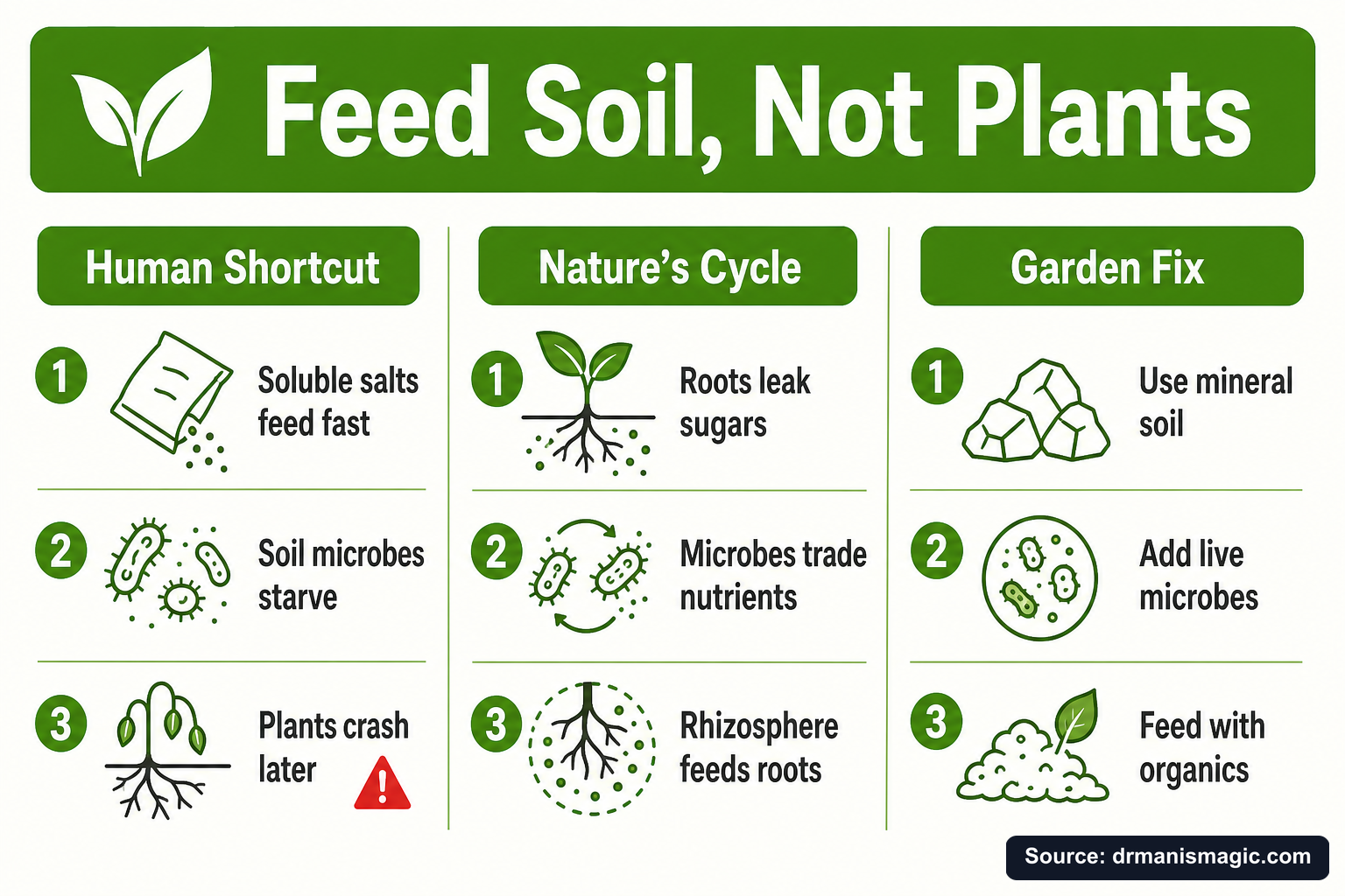 Feed Soil, Not Plants infographic