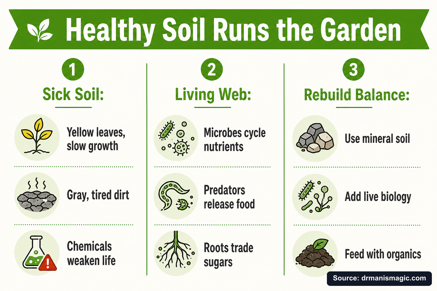 Healthy Soil Runs the Garden infographic