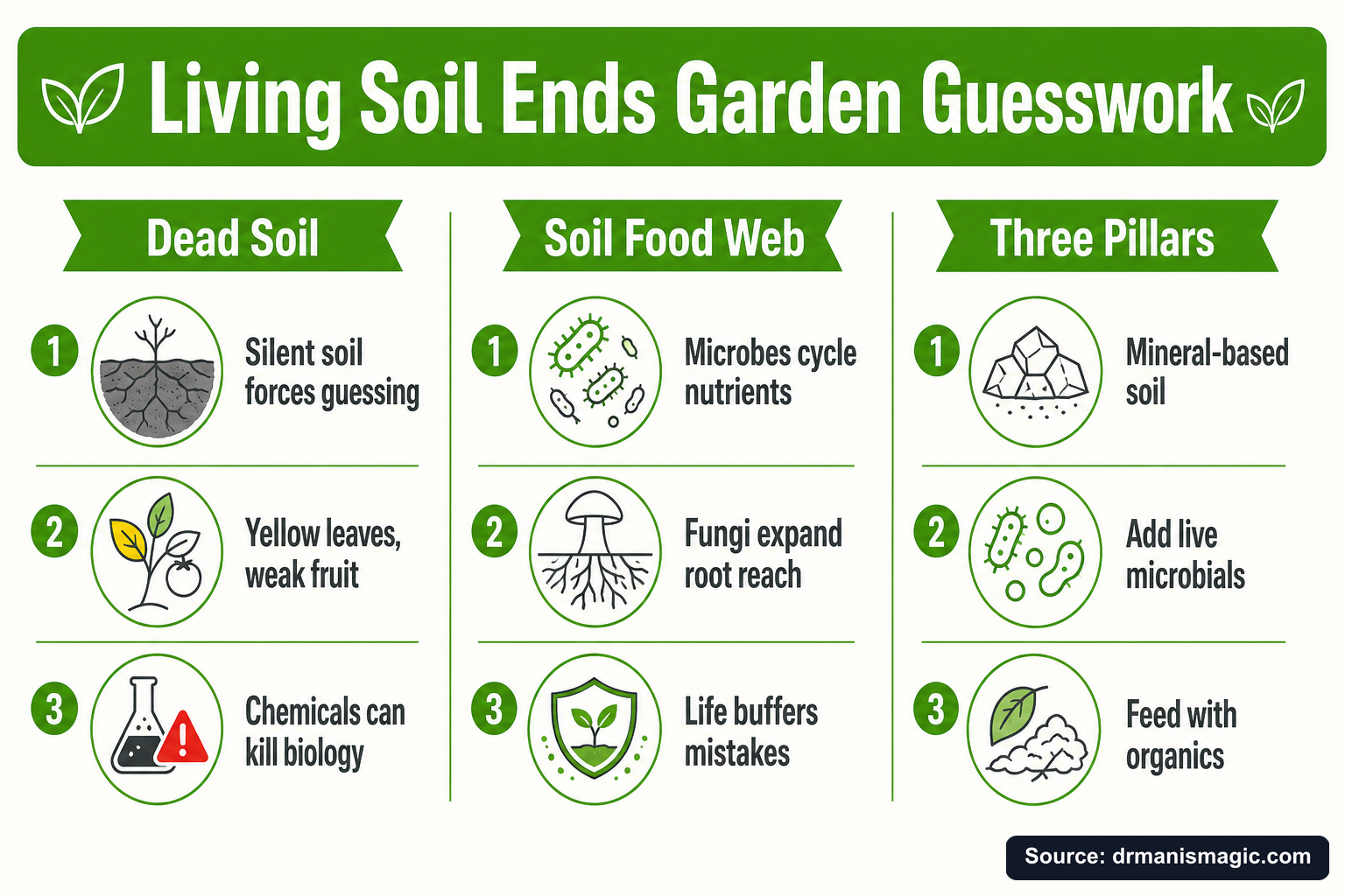 Living Soil Ends Garden Guesswork infographic
