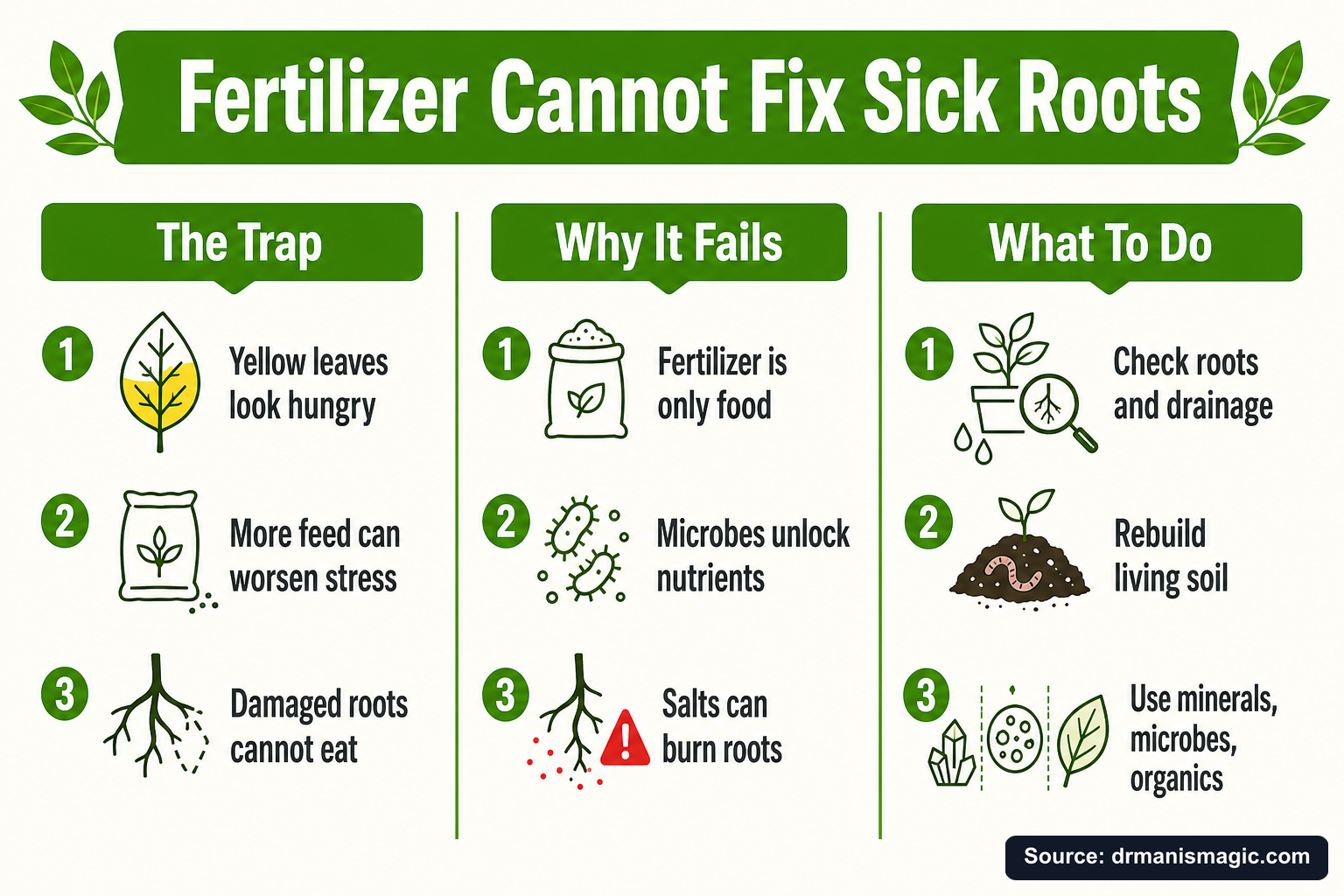 Fertilizer Cannot Fix Sick Roots infographic
