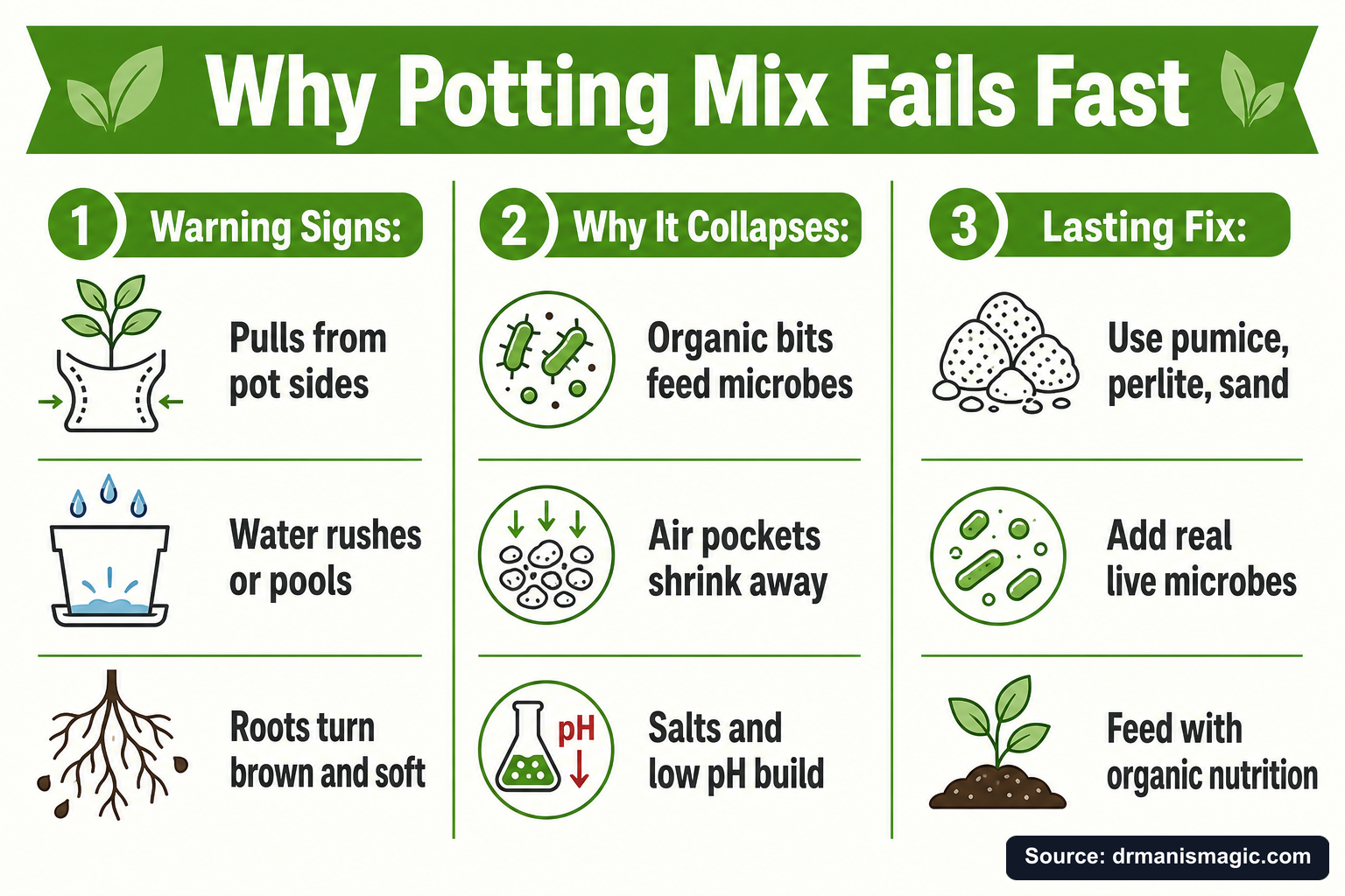 Why Potting Mix Fails Fast infographic