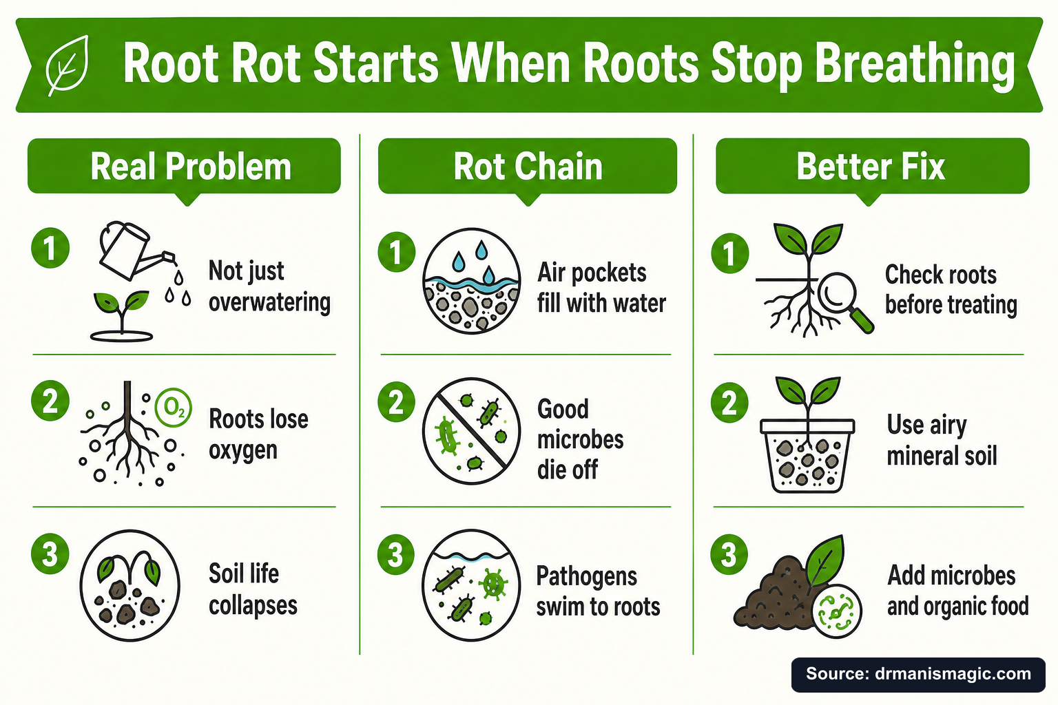 Root Rot Starts When Roots Stop Breathing infographic