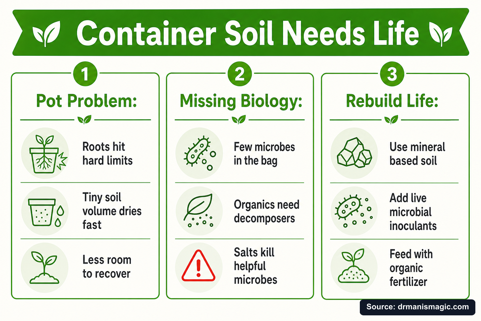 Container Soil Needs Life infographic
