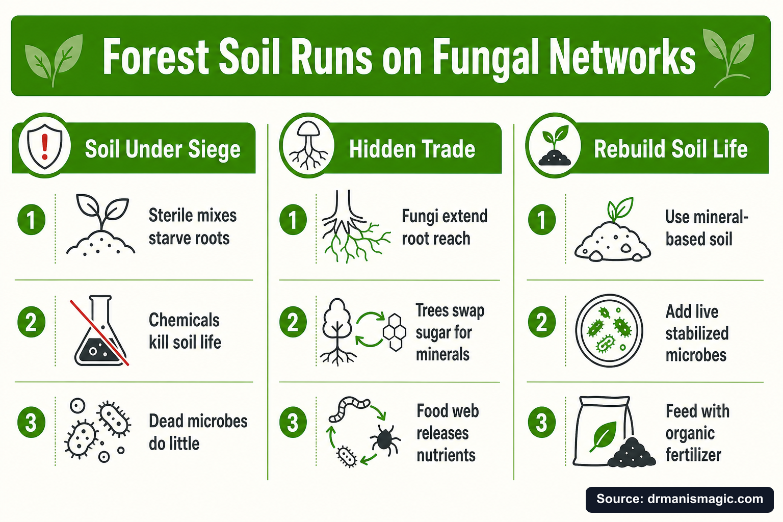 Forest Soil Runs on Fungal Networks infographic
