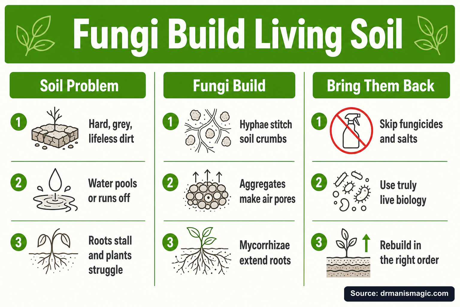 Fungi Build Living Soil infographic