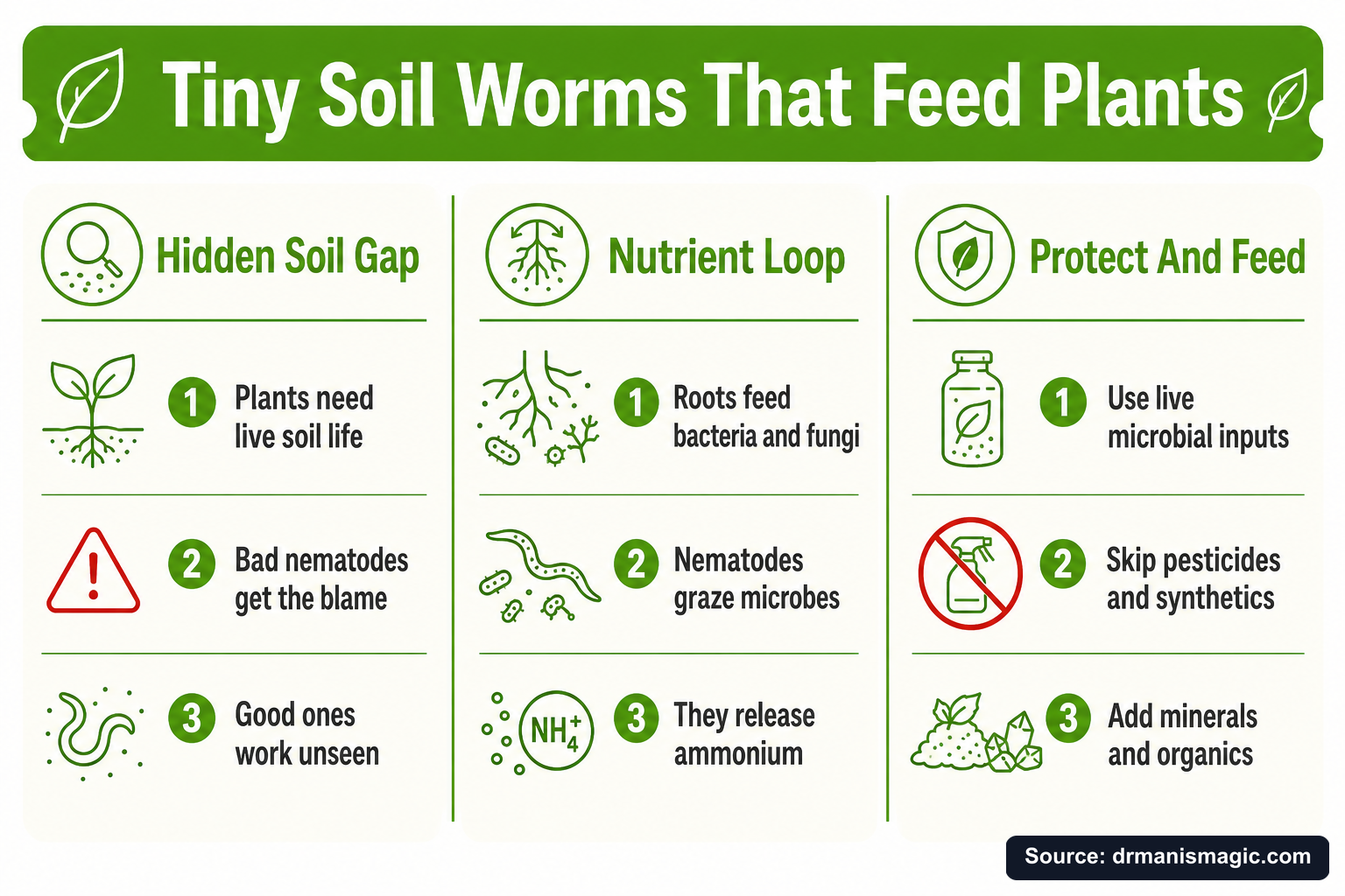 Tiny Soil Worms That Feed Plants infographic