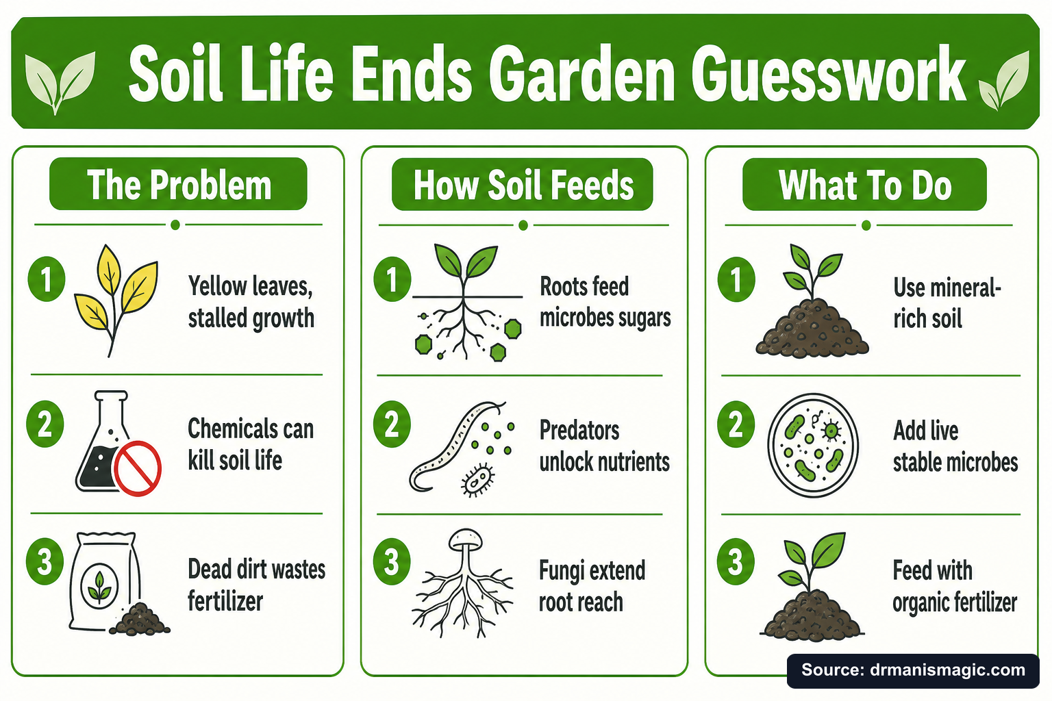 Soil Life Ends Garden Guesswork infographic