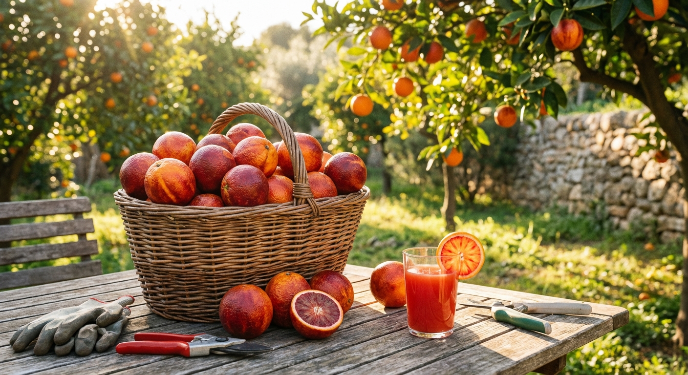 Bountiful harvest of Sanguinelli Blood Orange fruit in a basket