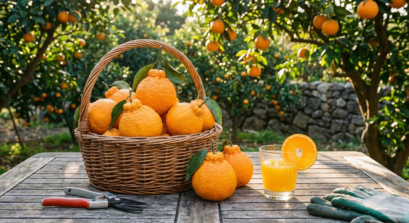 Bountiful harvest of Shiranui (Dekopon) Mandarin fruit in a basket
