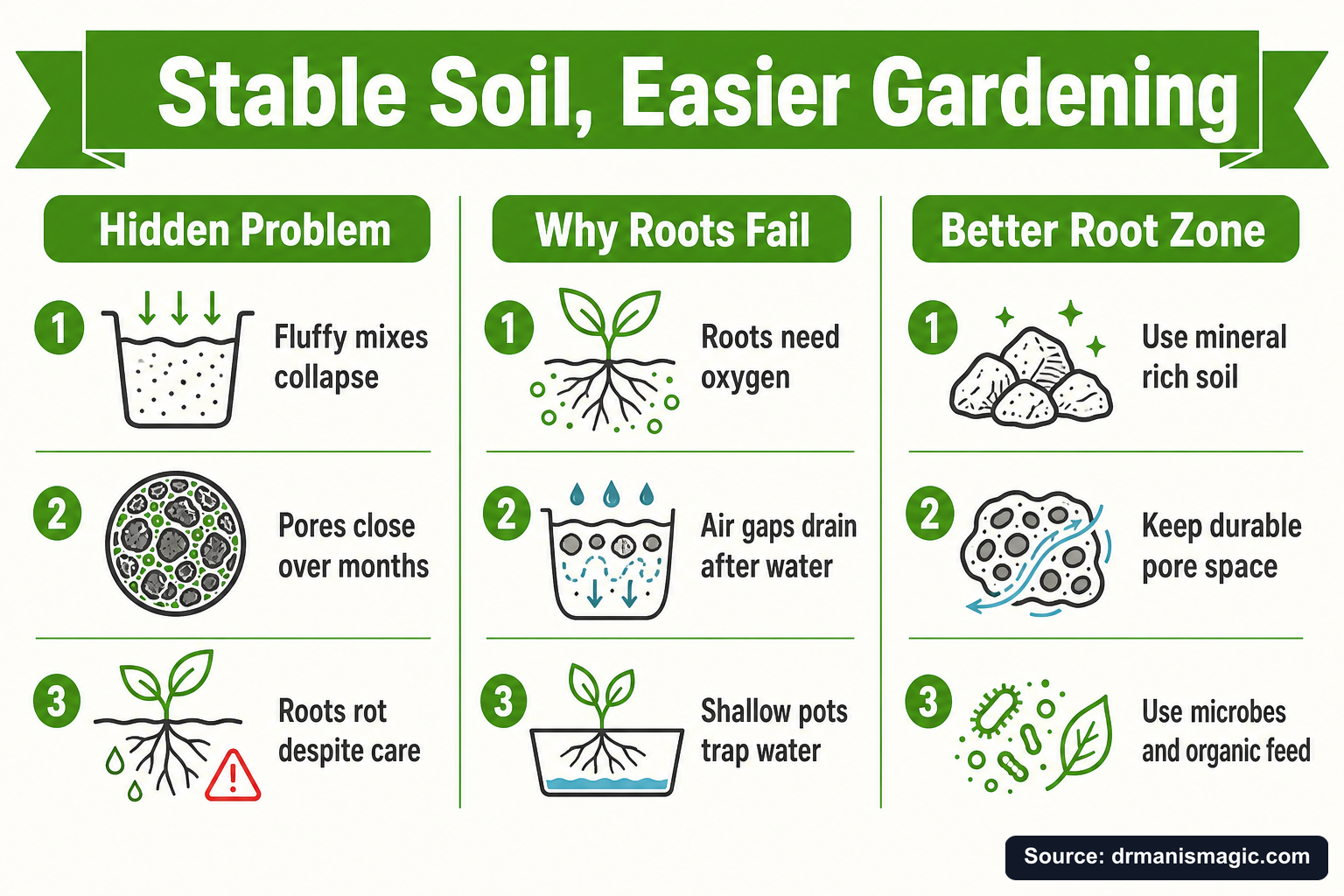 Stable Soil, Easier Gardening infographic