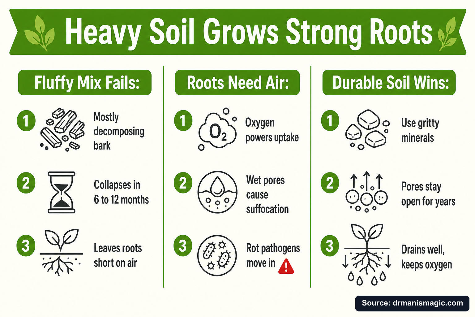 Heavy Soil Grows Strong Roots infographic
