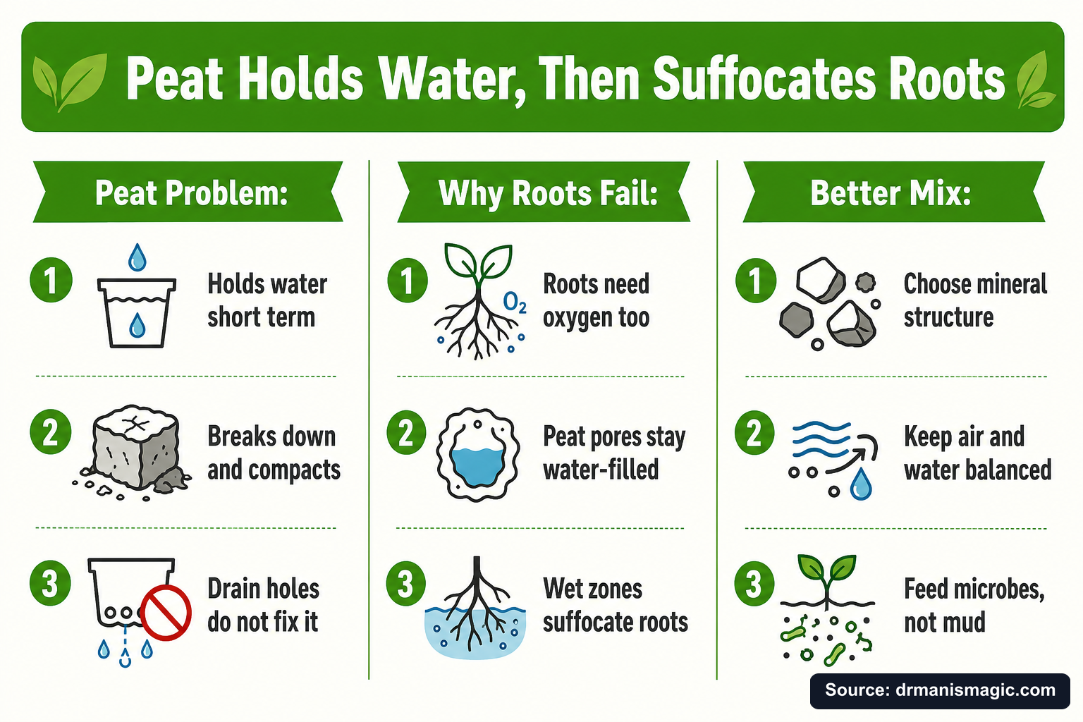 Peat Holds Water, Then Suffocates Roots infographic