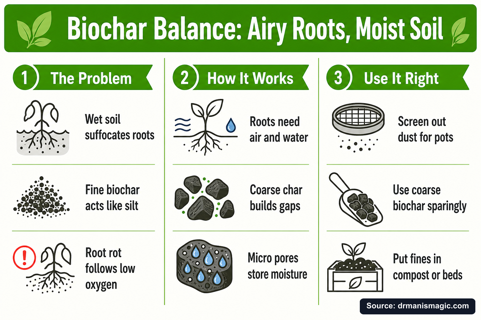 Biochar Balance: Airy Roots, Moist Soil infographic