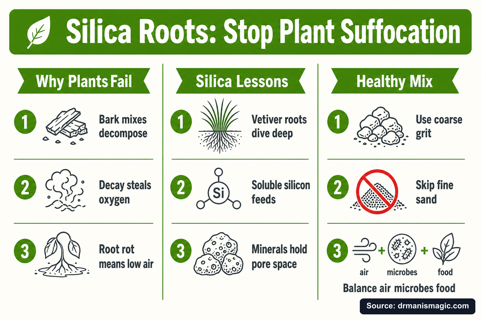 Silica Roots: Stop Plant Suffocation infographic