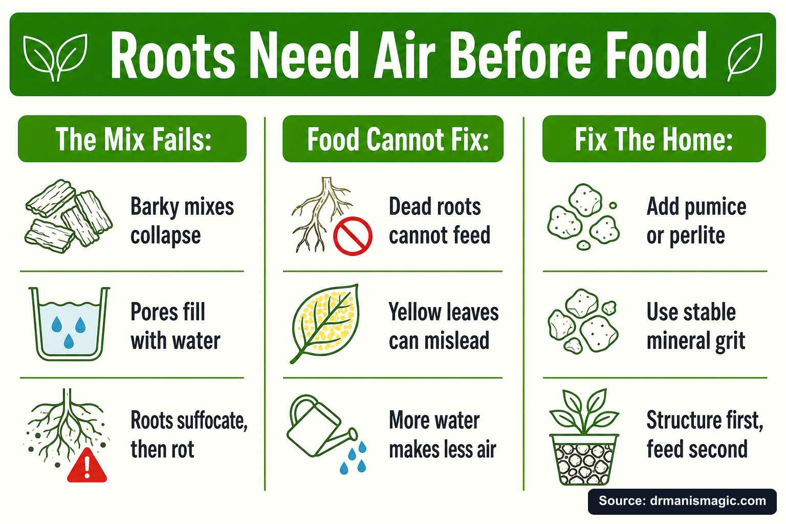 Roots Need Air Before Food infographic