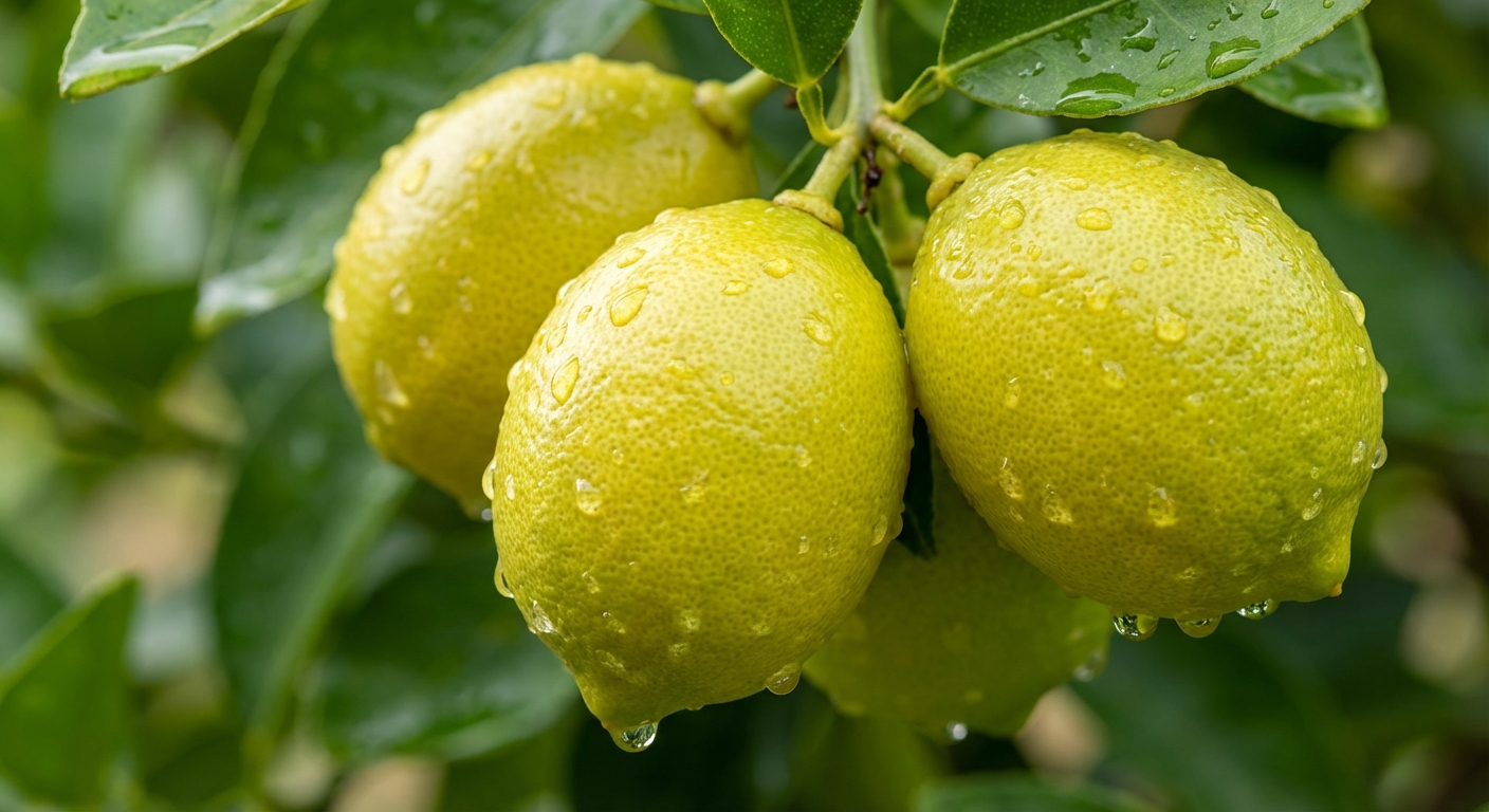 Fresh Thornless Mexican Key Lime fruit close-up on branch showing ripe thornless mexican key lime