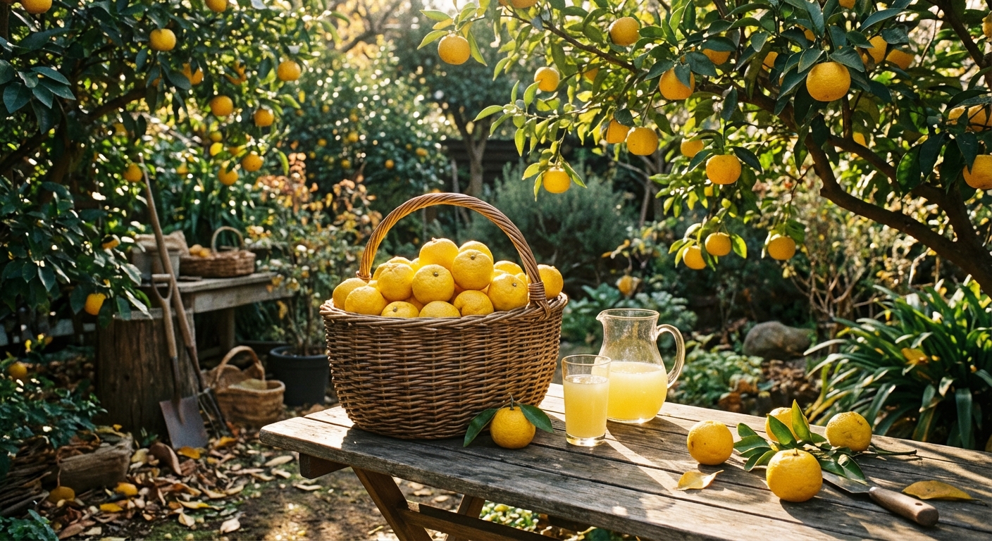 Bountiful harvest of Yuzu fruit in a basket